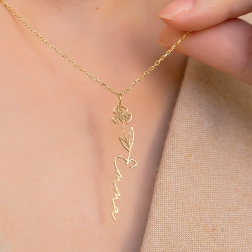 سلسال مطلي ذهب عيار 21 مع اسم وشكل وردة