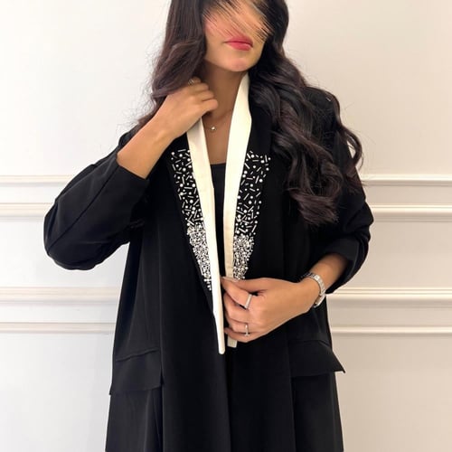 Pl46 عباية بليزر بتطريز يدوي باللؤلؤ والخرز