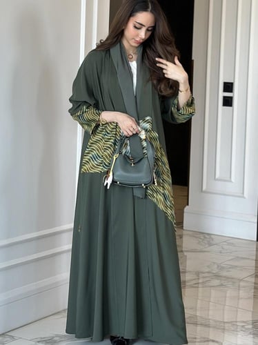عباية نص كلوش أخضر غامق - 2320