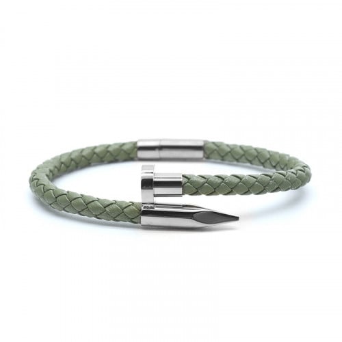 سوار اوليف جرين نيل للرجال والنساء ستانلس والجلد ا...