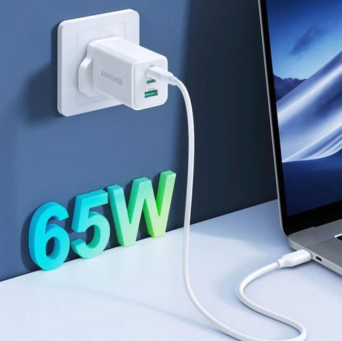 شاحن جداري راف باور بايونير 65 واط منفذين USB-C وم...