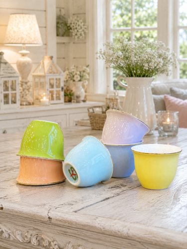 12 colored porcelain cups