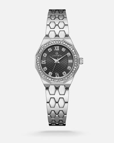 ساعة نسائية بتصميم عصري بلون فضي