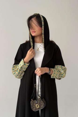 A66-عباية سوداء بكم كسرة قطن هندي