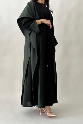 A46-عباية سوداء بشال زيتي انيق