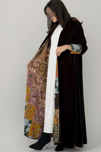 A77- عباية مخمل ببطانة قطن هندي بنقوش