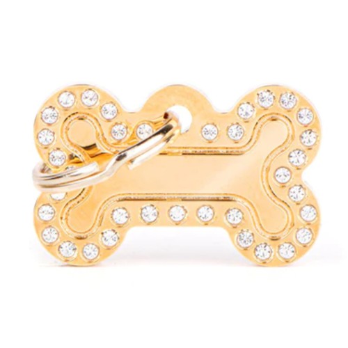 قلادة على شكل عظم ذهبي كبير بكريستالات سواروفسكي