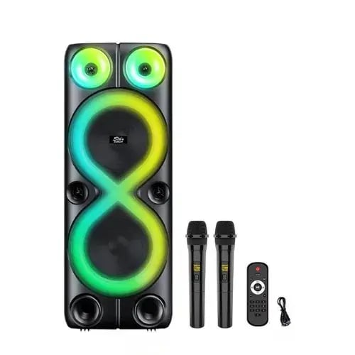 Bluetooth speaker ZQS8238 dual 8 inch karaoke with 2 wireless microphones and RGB lighting