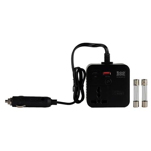 Car power inverter 150W, DC 12V to AC 230V/240V converter with socket and dual USB port, automatic adapter for phone and tablet