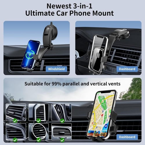 حامل جوال للسيارة بقاعدة شفط قوية يثبت على الطبلون...