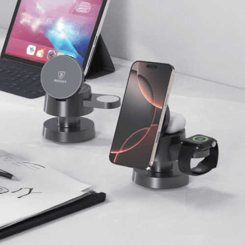 قاعدة الشحن اللاسلكي الذكية 4 في 1 مع إضاءة ليلية