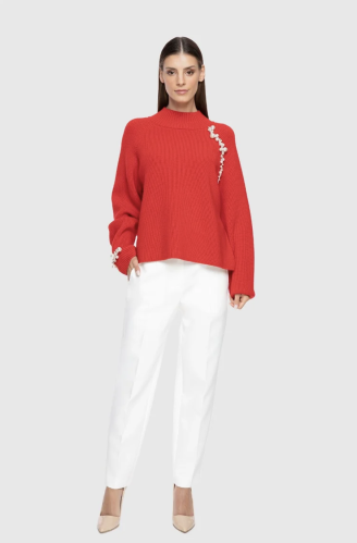 بلوزة حمراء مطرزة مفصلة