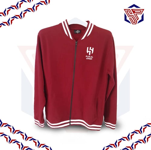 بلوفر مقلم قطني مع سحاب بشعار الهلال