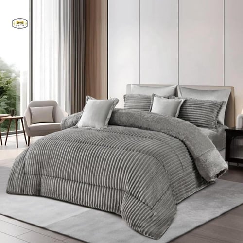 مفرش شتوي 6 قطع فروة ناعمة مقلم