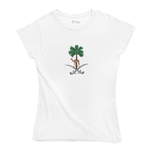 تيشيرت بتصميم سعودي سيفين ونخلة وجمل - FT0042