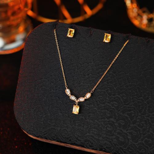 تعليقة مع حلق زركون ذهبي فص أصفر من فايلت