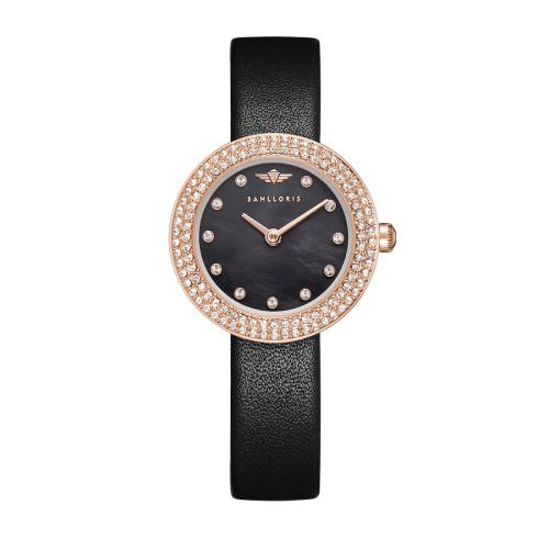 ساعة نسائية جلد أسود نحاسي مينا أسود من ماركة سان...