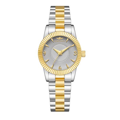 ساعة نسائية فضي ذهبي مينا رمادي ماركة سان لوريس