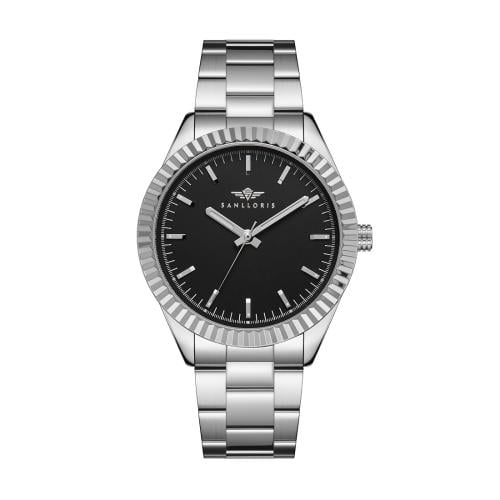 ساعة رجالية فضي مينا اسود ماركة سان لوريس