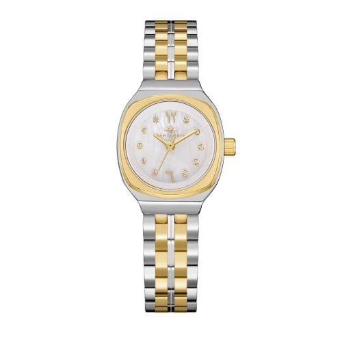 ساعة نسائية فضي ذهبي مينا ابيض ماركة سان لوريس