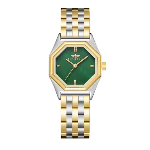 ساعة نسائية فضي ذهبي مينا أخضر من ماركة سان لوريس