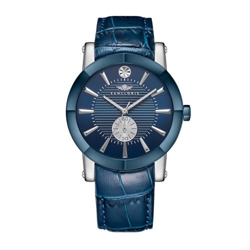 ساعة رجالي جلد كحلي فضي مينا كحلي ماركة سان لورس