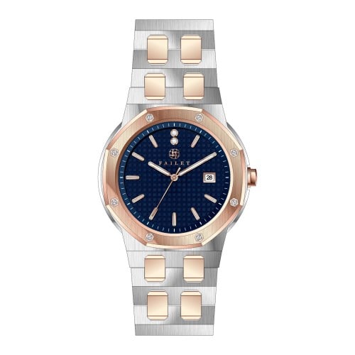 ساعة نسائية ألماس فضي نحاسي مينا كحلي ماركة فايلت