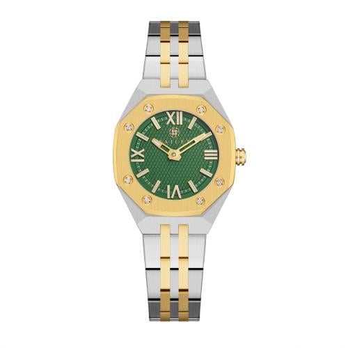 ساعة نسائية ألماس فضي ذهبي مينا أخضر ماركة فايلت