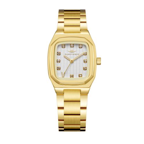 ساعة نسائية ذهبي مينا أبيض من ماركة سان لوريس