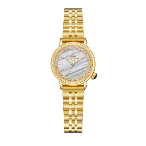 ساعة نسائية ذهبي مينا أبيض من ماركة سان لوريس