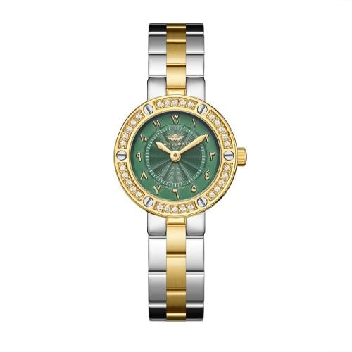 ساعة نسائية فضي ذهبي مينا أخضر ماركة سان لوريس