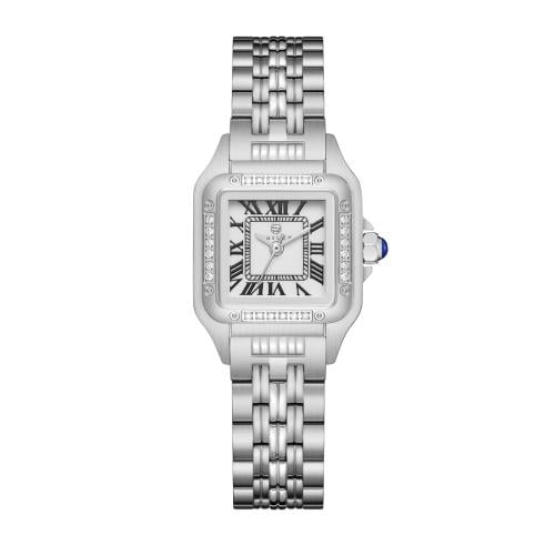 ساعة نسائية ألماس فضي مينا أبيض ماركة فايلت