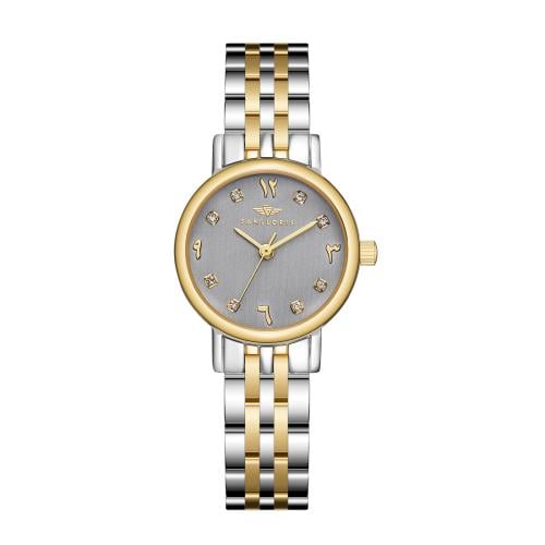 ساعة نسائية فضي ذهبي مينا رمادي ماركة سان لوريس