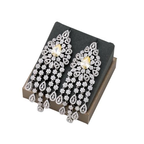 حلق زركون فضي فص أصفر من فايلت