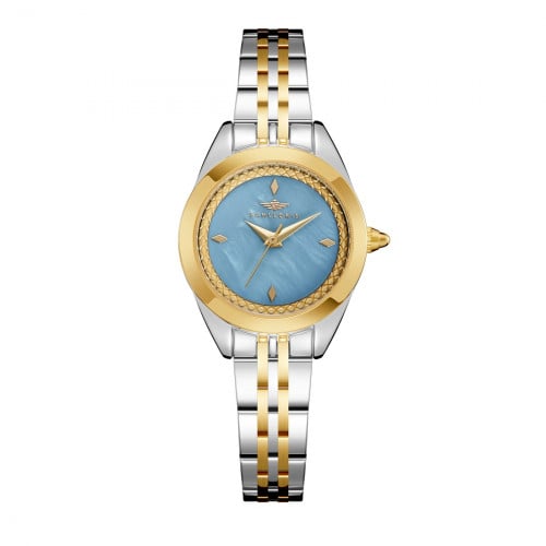 ساعة نسائية فضي ذهبي مينا سماوي ماركة سان لوريس