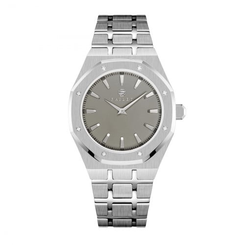 ساعة رجالية ألماس فضي مينا رمادي ماركة فايلت