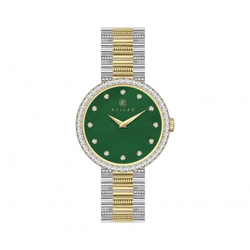 ساعة نسائية فضي ذهبي مينا أخضر ماركة فايلت