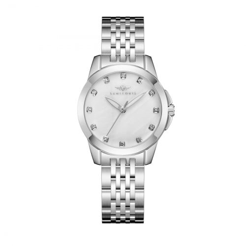 ساعة نسائية فضي مينا أبيض ماركة سان لوريس