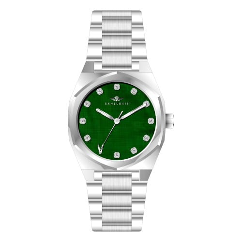 ساعة رجالية فضي مينا اخضر ماركة سان لوريس