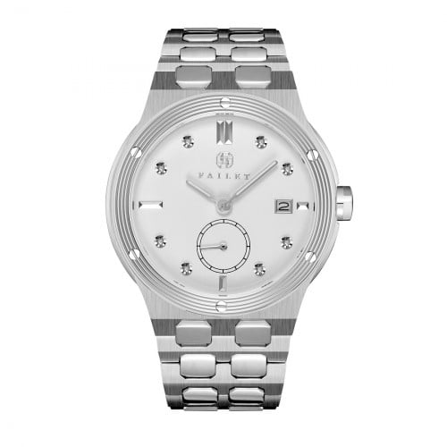 ساعة رجالية ألماس فضي مينا أبيض من ماركة فايلت