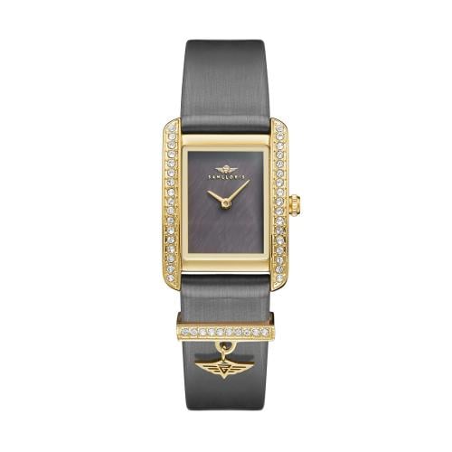 ساعة نسائية ذهبي جلد رمادي ماركة سان لوريس