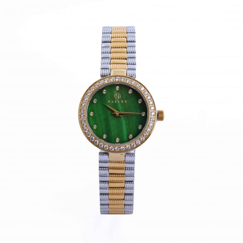 ساعة نسائية فضي ذهبي مينا أخضر ماركة فايلت