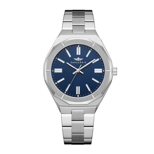 ساعة رجالية فضي مينا كحلي ماركة سان لوريس