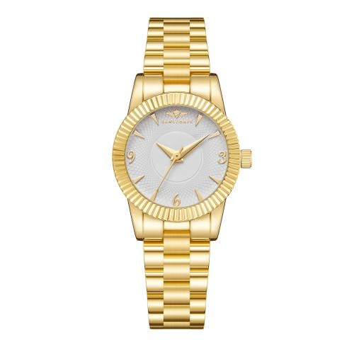 ساعة نسائية ذهبي مينا ابيض ماركة سان لوريس