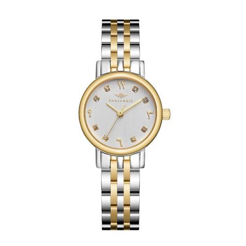 ساعة نسائية فضي ذهبي مينا ابيض ماركة سان لوريس