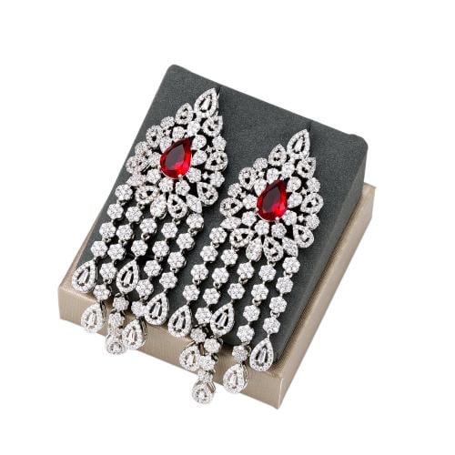 حلق زركون فضي فص أحمر من فايلت