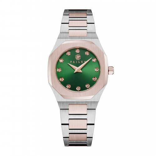 ساعة نسائية ألماس فضي نحاسي مينا أخضر ماركة فايلت