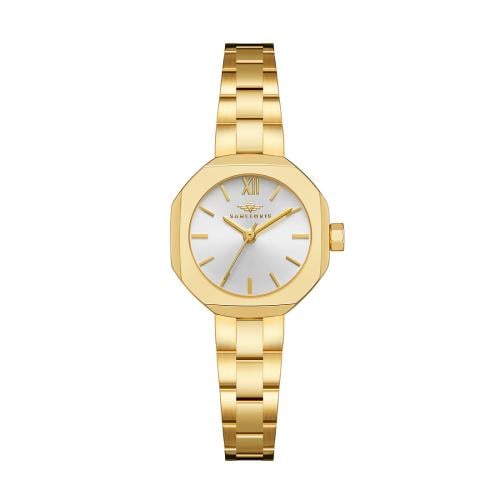 ساعة نسائية ذهبي مينا أبيض من ماركة سان لوريس