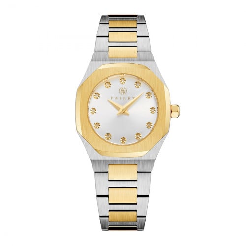 ساعة نسائية ألماس فضي ذهبي مينا أبيض ماركة فايلت