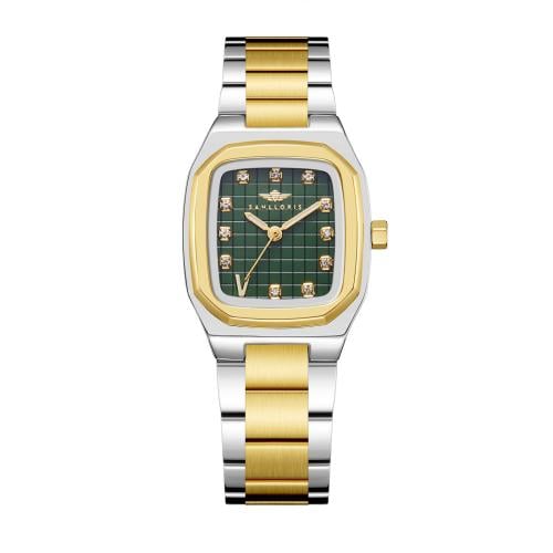 ساعة نسائية فضي ذهبي مينا أخضر من ماركة سان لوريس